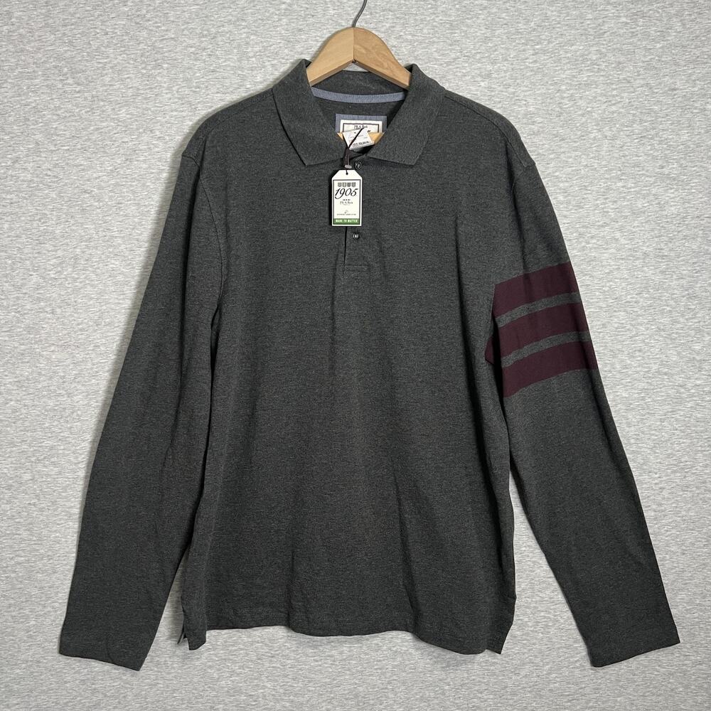 Jos A Bank 1905 Polo Shirt Mens Large Slim Fit Gray Pique LS Stretch Casual